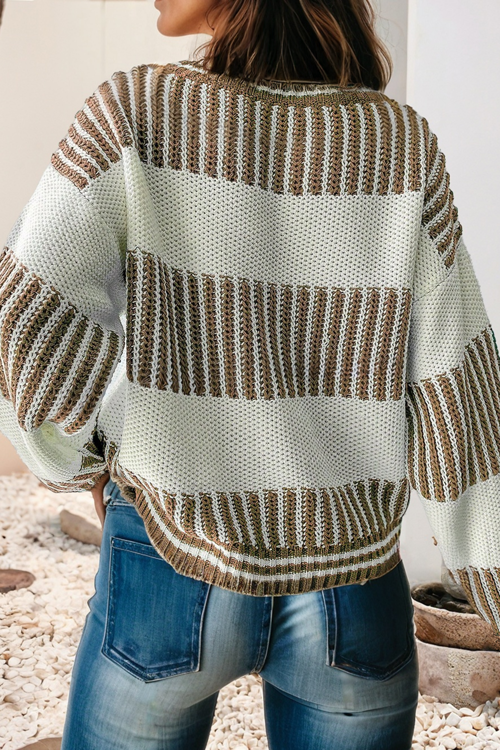 Little Daisy Closet - LDC Two Tone Striped Patchwork Drop Shoulder Sweater
