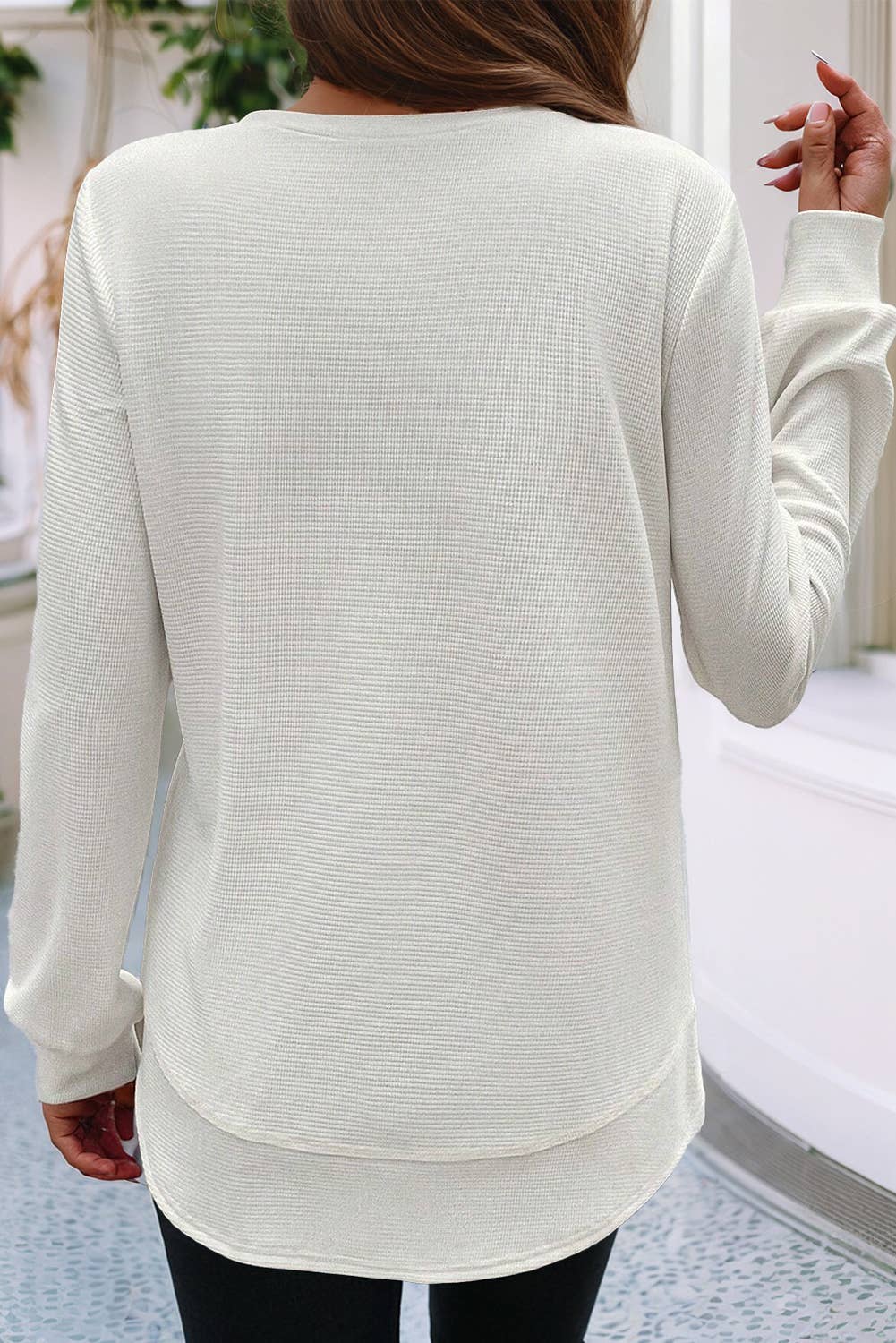 LDC Rounded Hem Waffle Long Sleeve Top