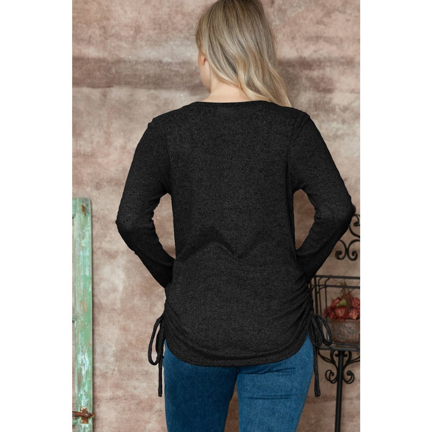 Maternity Long Sleeve Basic Hacci Top with Side Shirring0