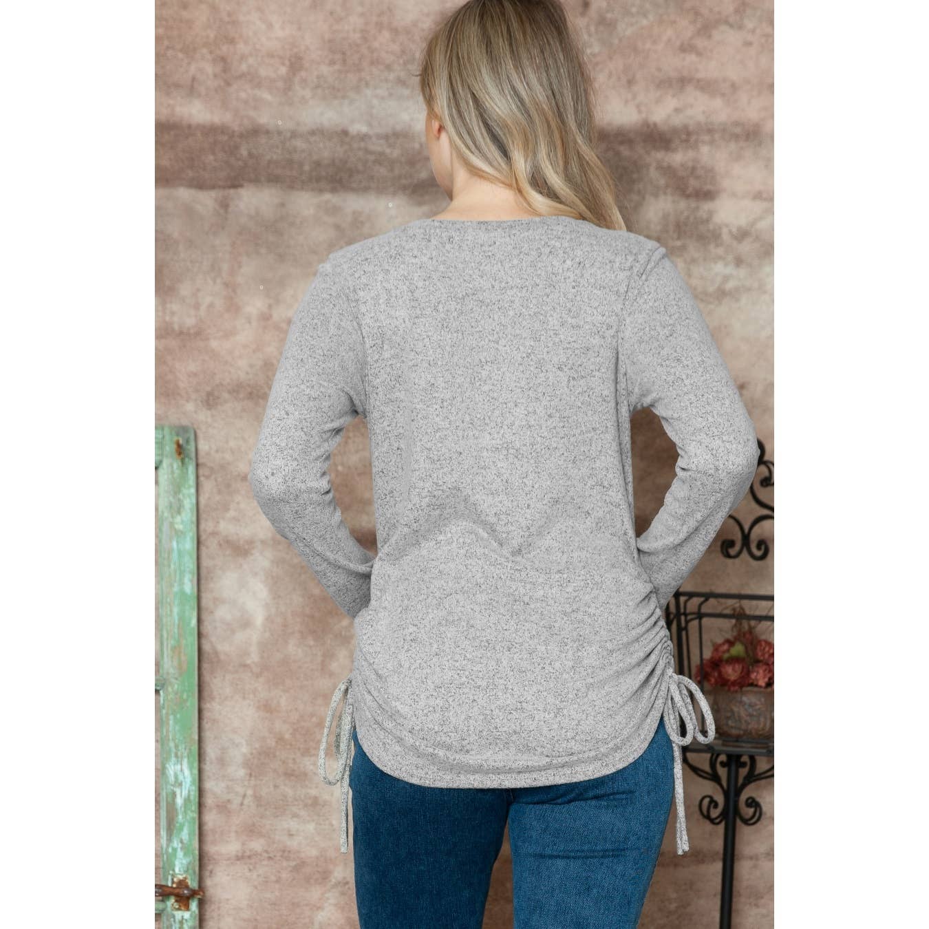 Maternity Long Sleeve Basic Hacci Top with Side Shirring0
