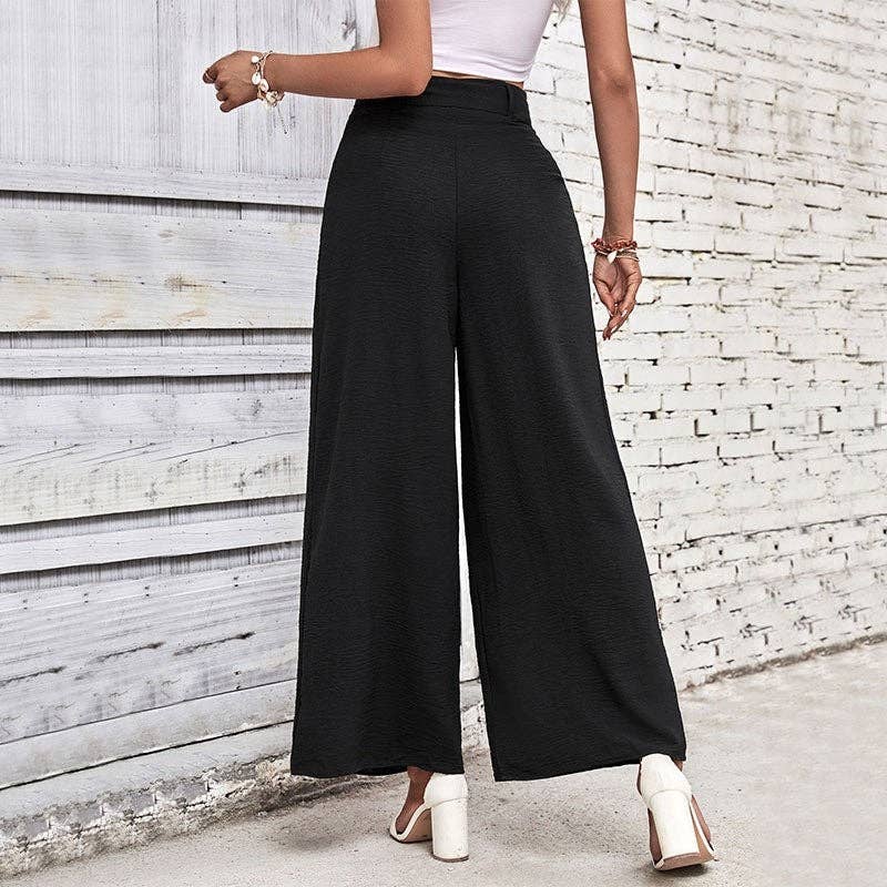 Solid High Waist Wide Leg Pants