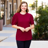 Solid Top with Puffed Sleeves