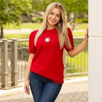 Solid Top with Puffed Sleeves