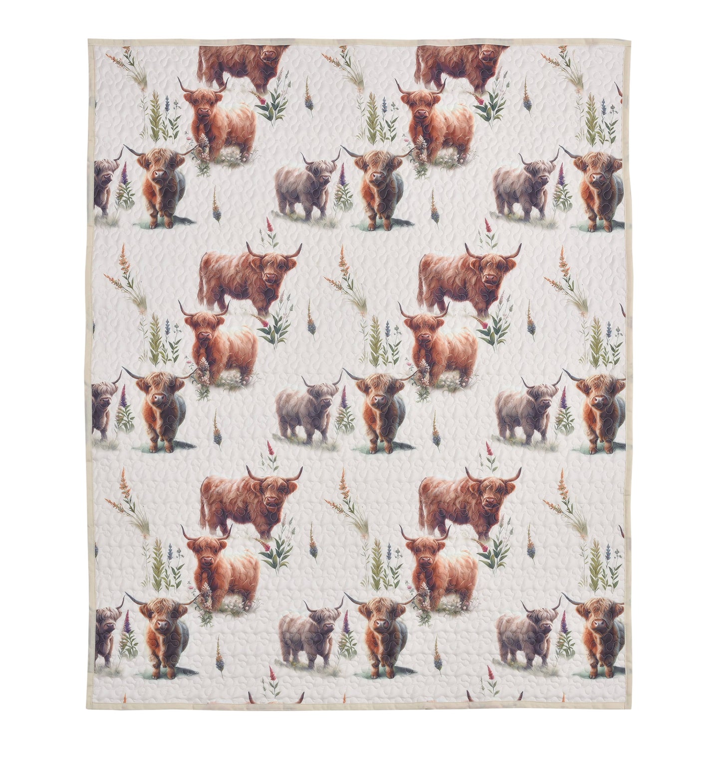 De Leon Collections - Blooms and Horns Happy Highland Cow Decorative Throw Blanket