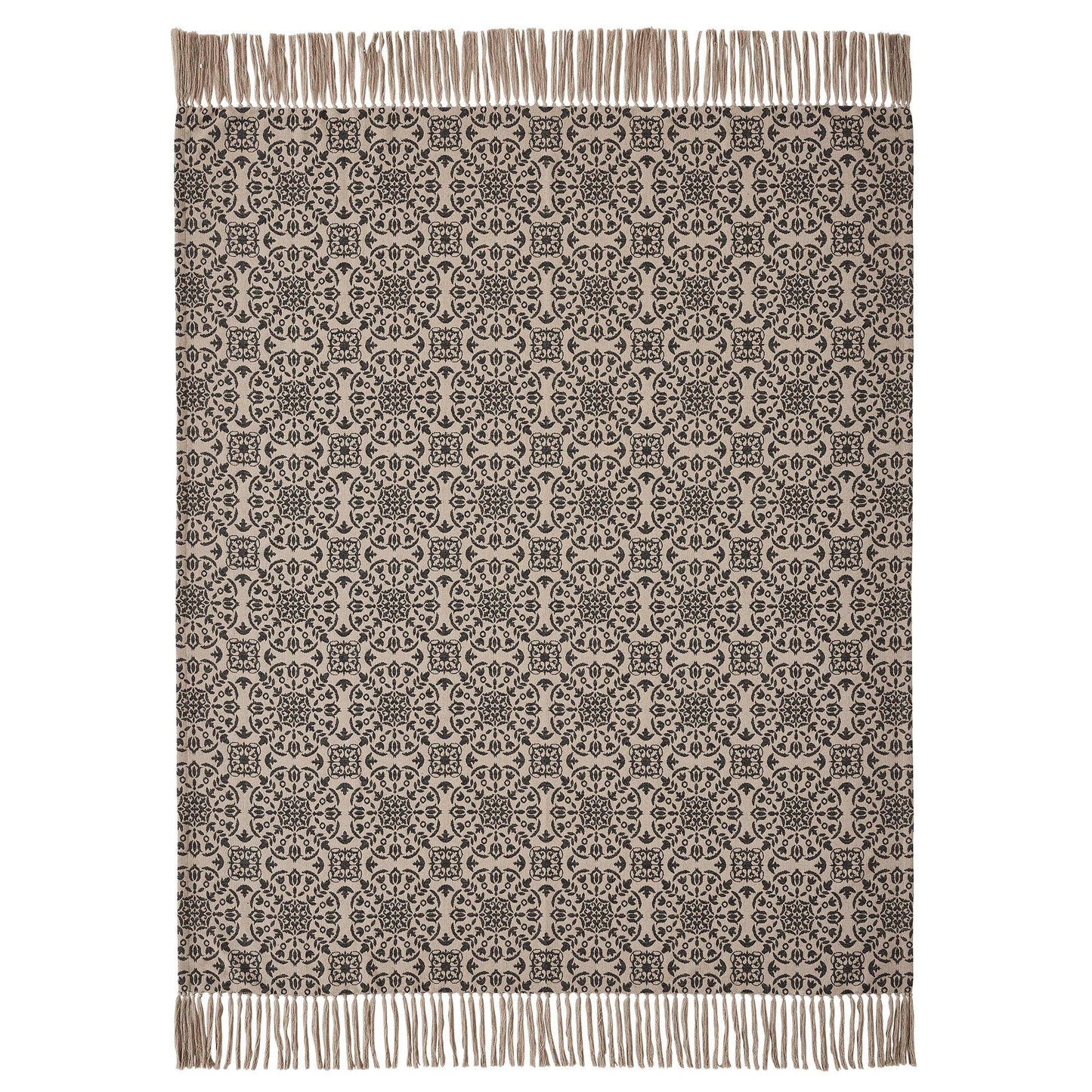 VHC Brands - Custom House Black Tan Jacquard Woven Throw Blanket 50x60