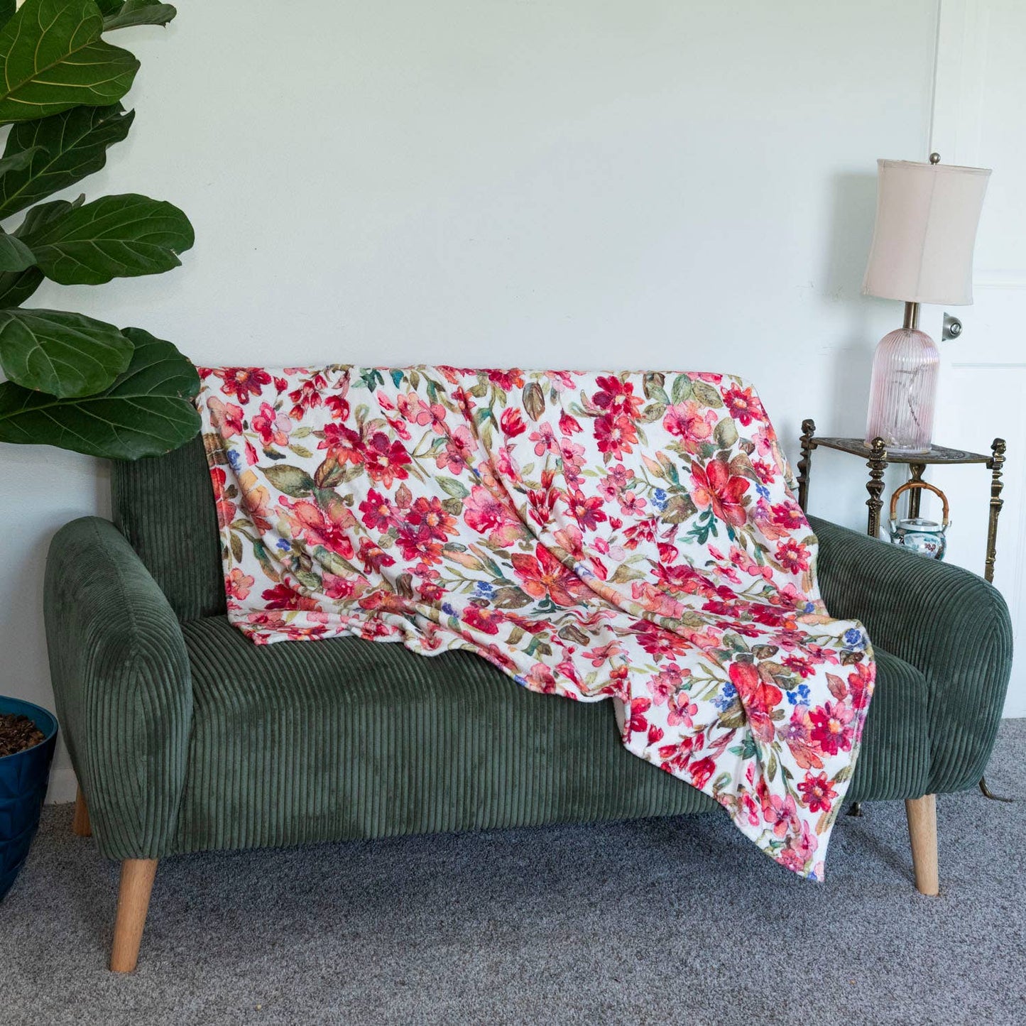 Alla Dickson Art - Red Flower Blanket Floral Plush Blanket