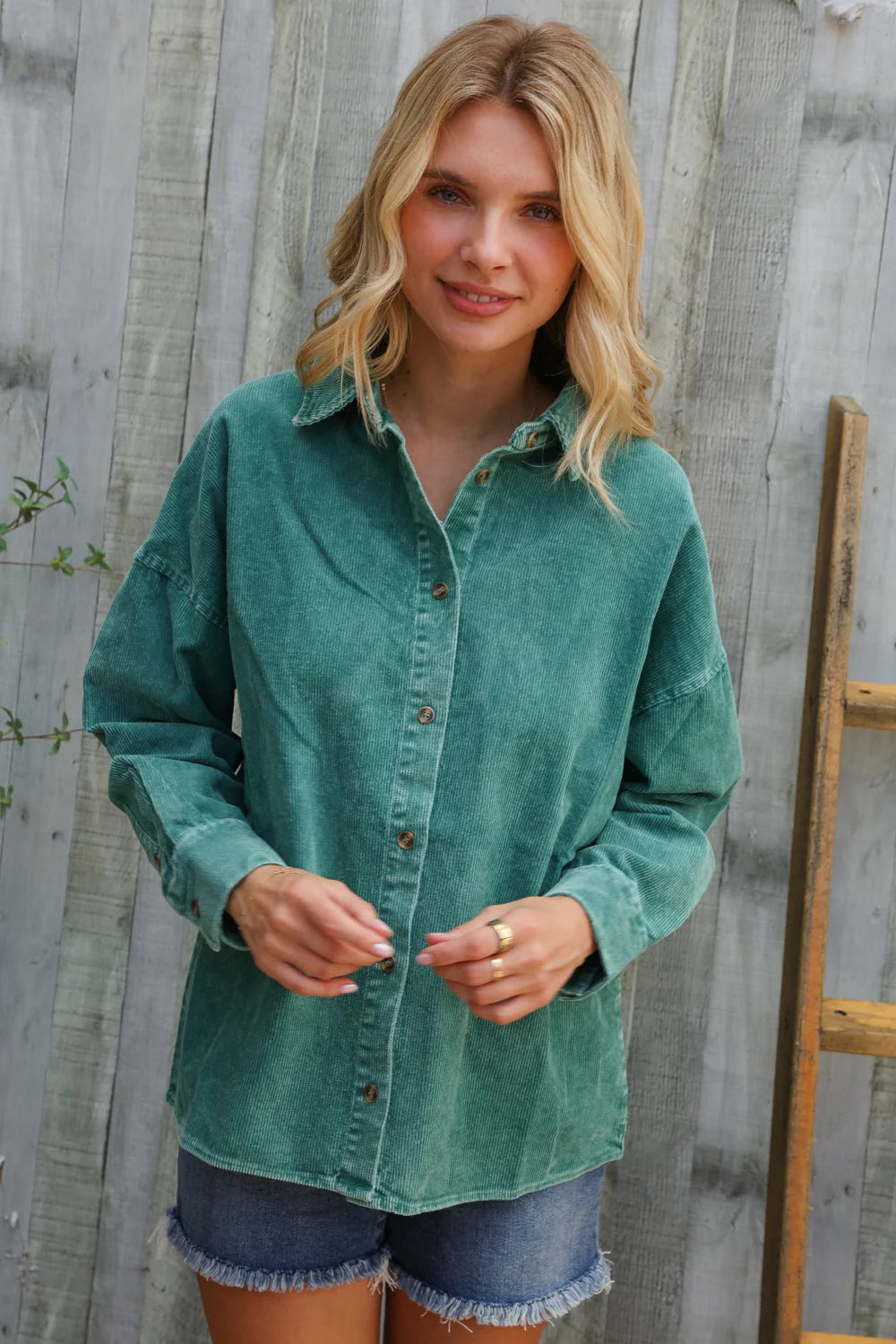 Hunter Green Washed Ribbed Shacket