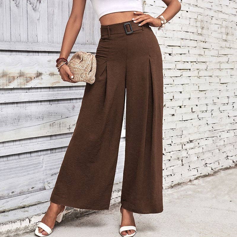 Solid High Waist Wide Leg Pants
