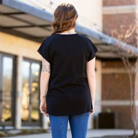 Solid Waffle Knit Half Sleeve Top with Slits