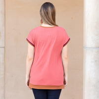 Round Neckline Ribbed Fabric Half Sleeve Top
