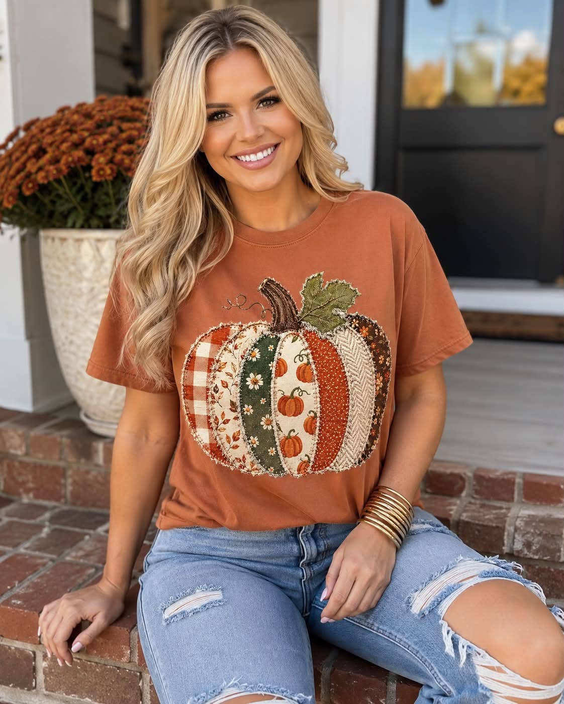 Southern Attitude Designs Inc - Fall Pattern Pumpkin- Fall Graphic T-Shirt