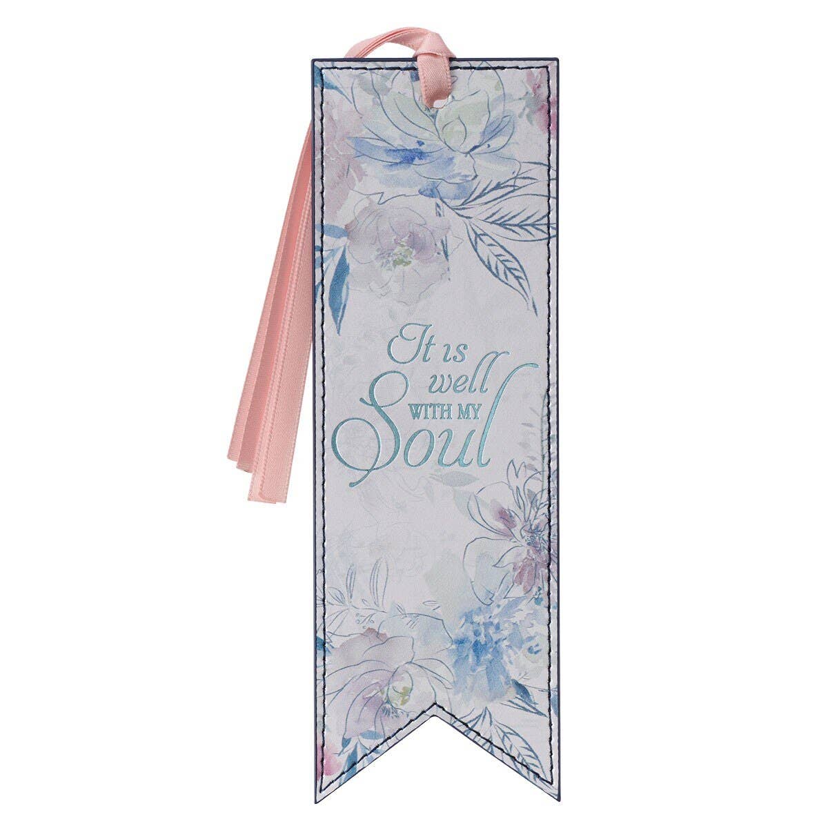 Christian Art Gifts - Bookmark Faux Leather Navy/Floral Printed It is Well