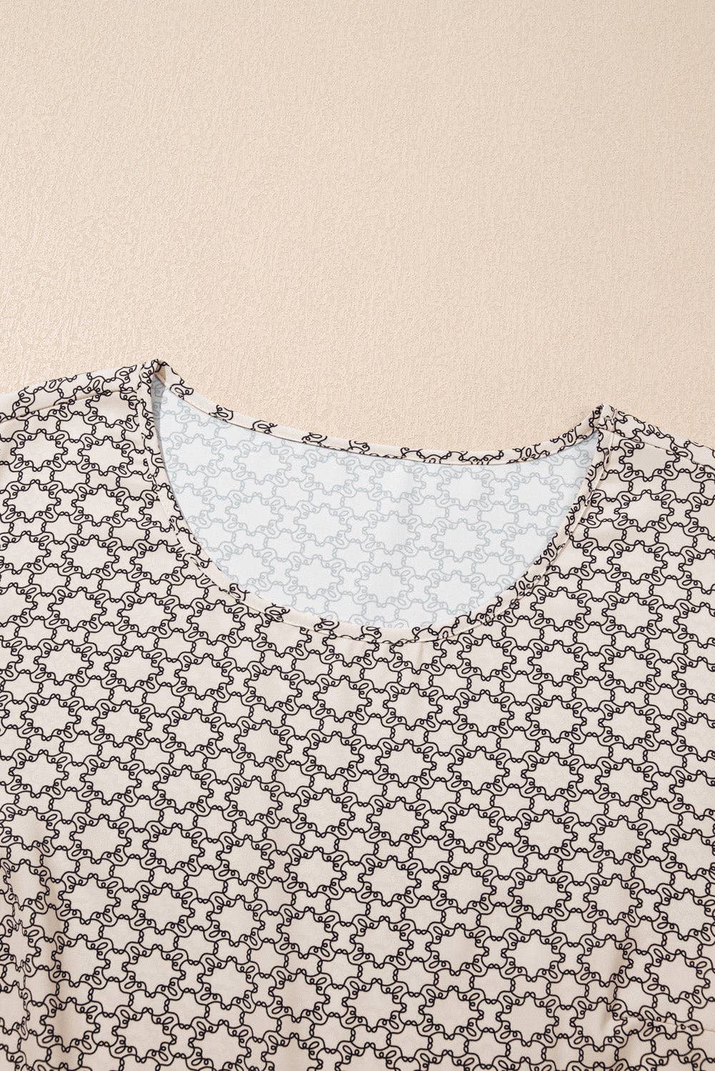 Geometric Plus Size Khaki Print Ruffled Sleeve Blouse
