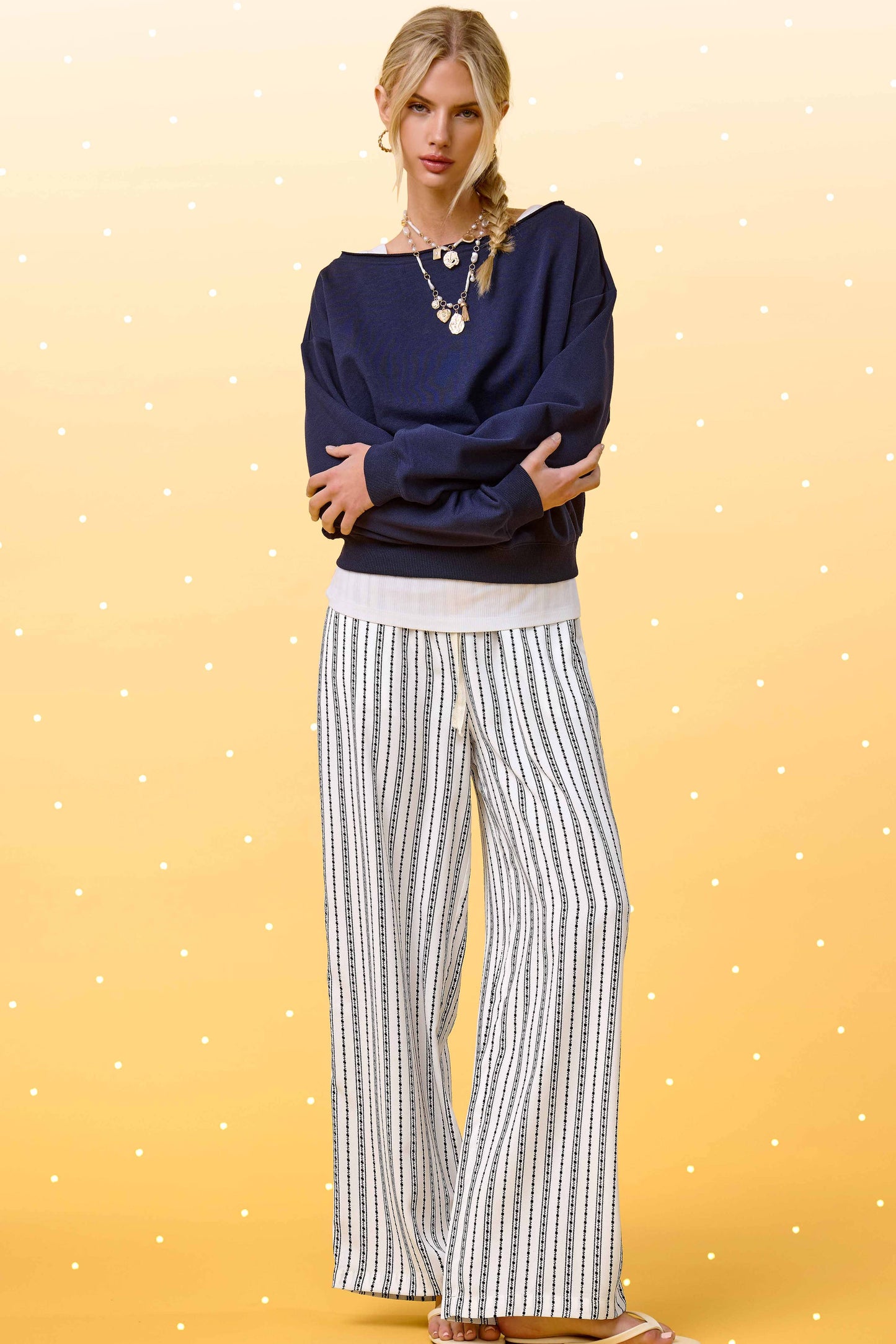 La Miel - Patterned Design Relaxed Fit Pants With Pockets