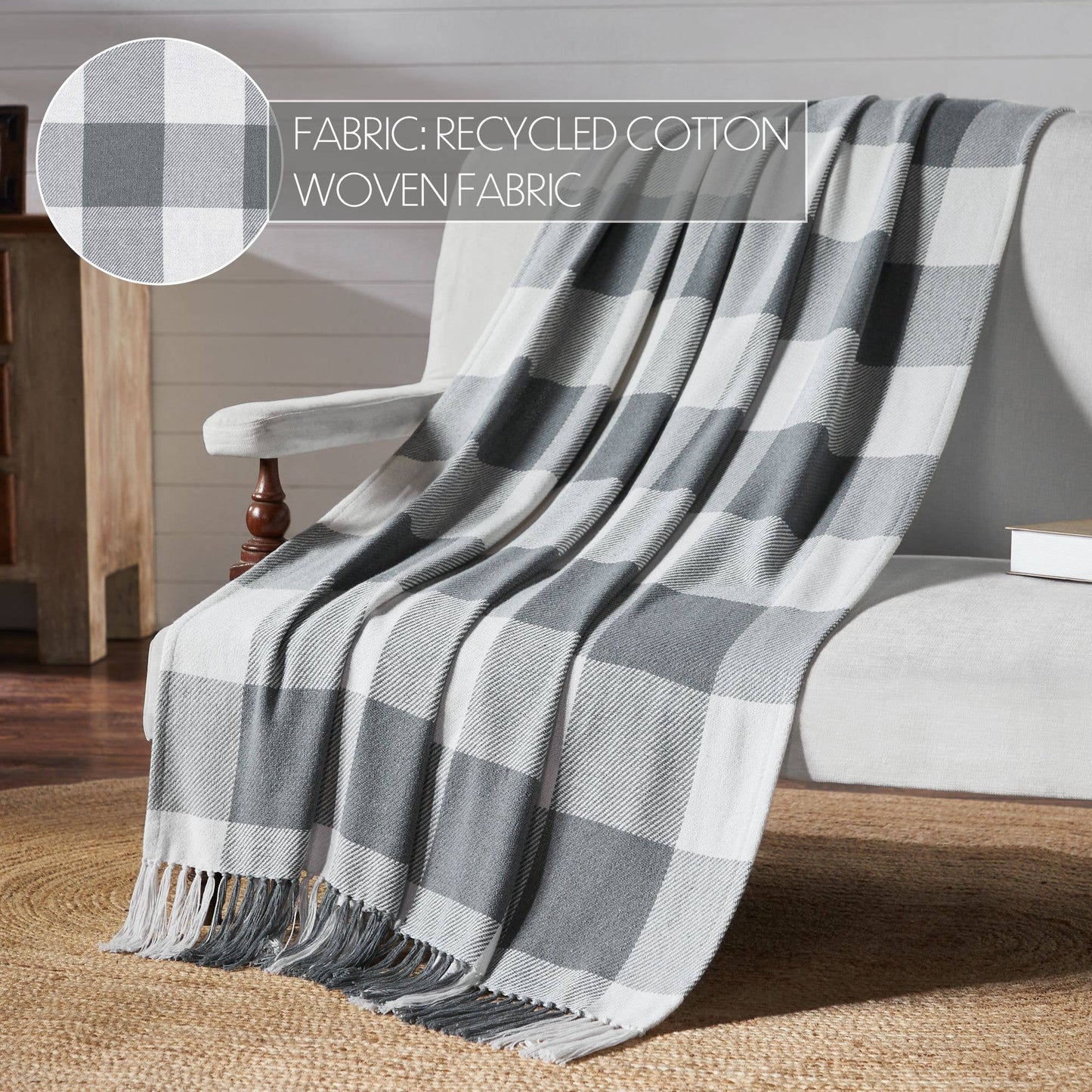 VHC Brands - Annie Grey Buffalo Check Woven Throw Blanket 50x60