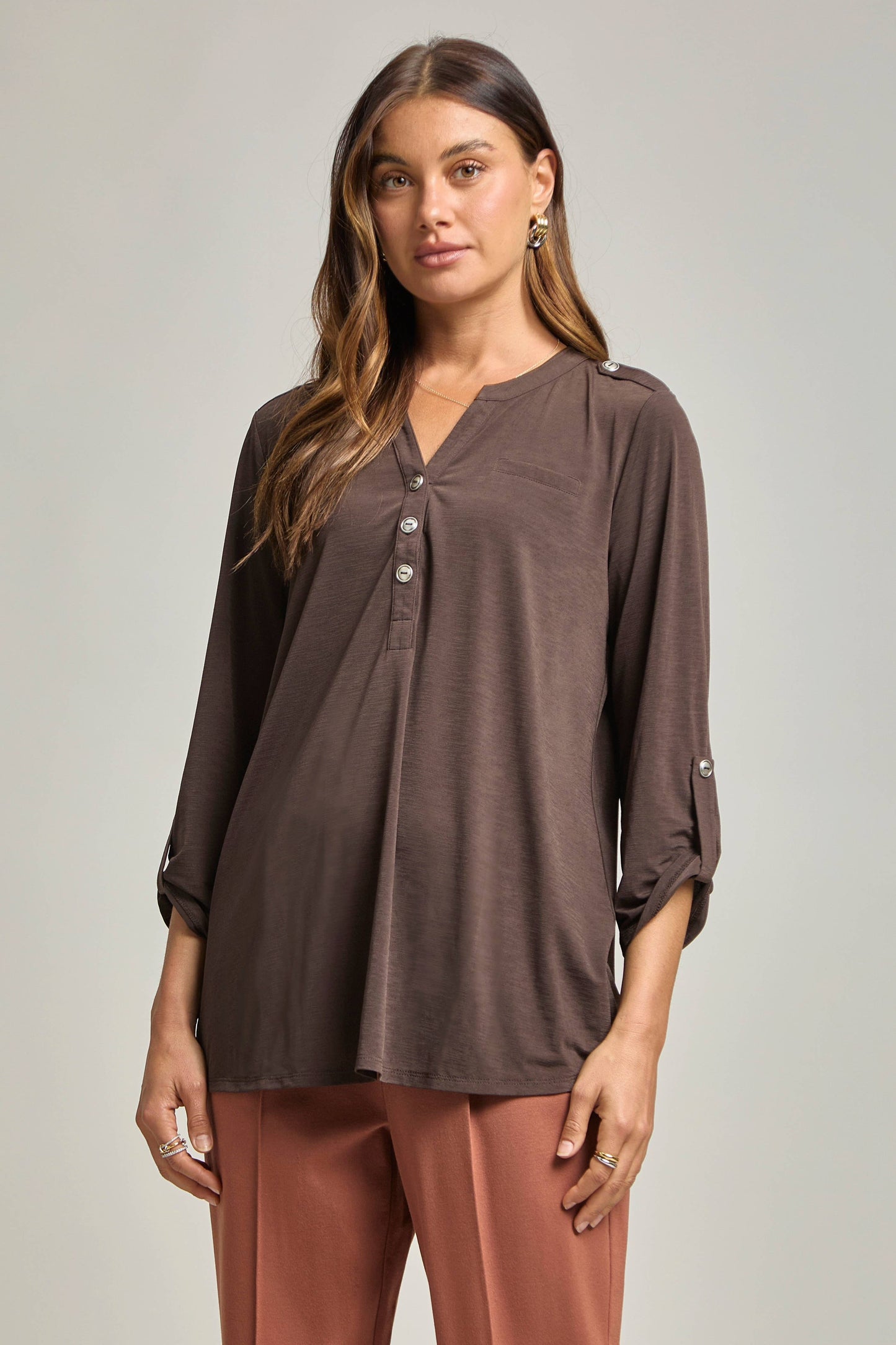 DEAR SCARLETT - Solid Colored Buttoned Lizzy Top