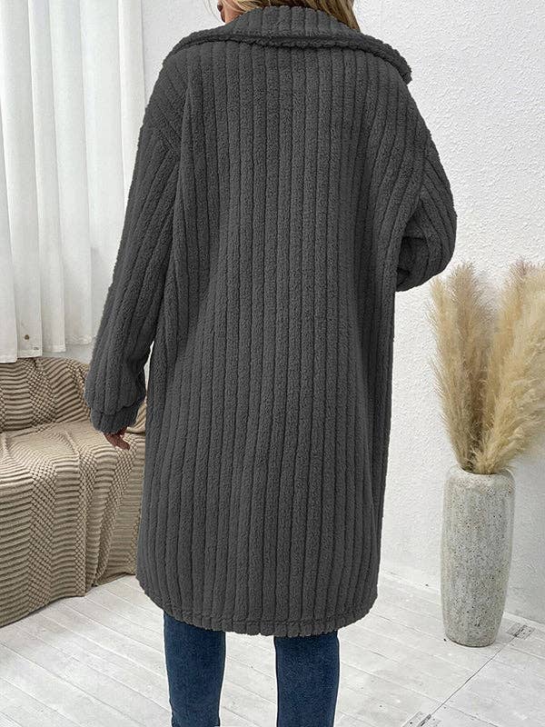 Solid Color Split-Joint Long Sleeves Loose Lapel Outerwear