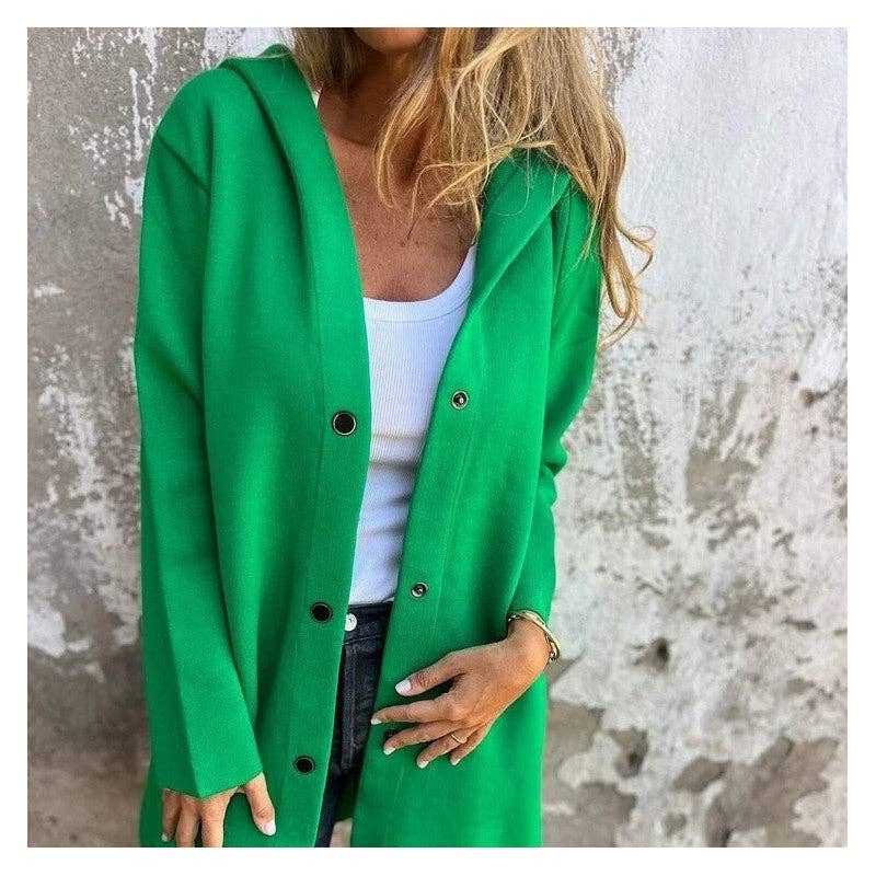 Solid Color Casual Single-Breasted Hooded Knit Jacket