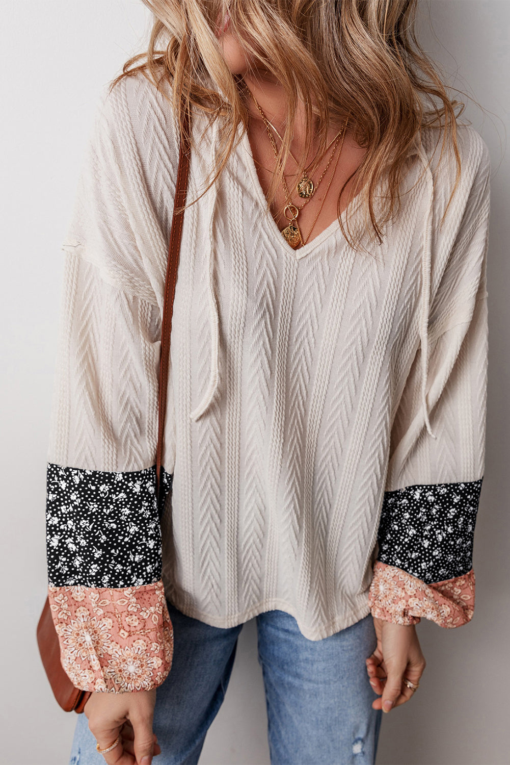 Floral Patchwork Drawstring Blouse