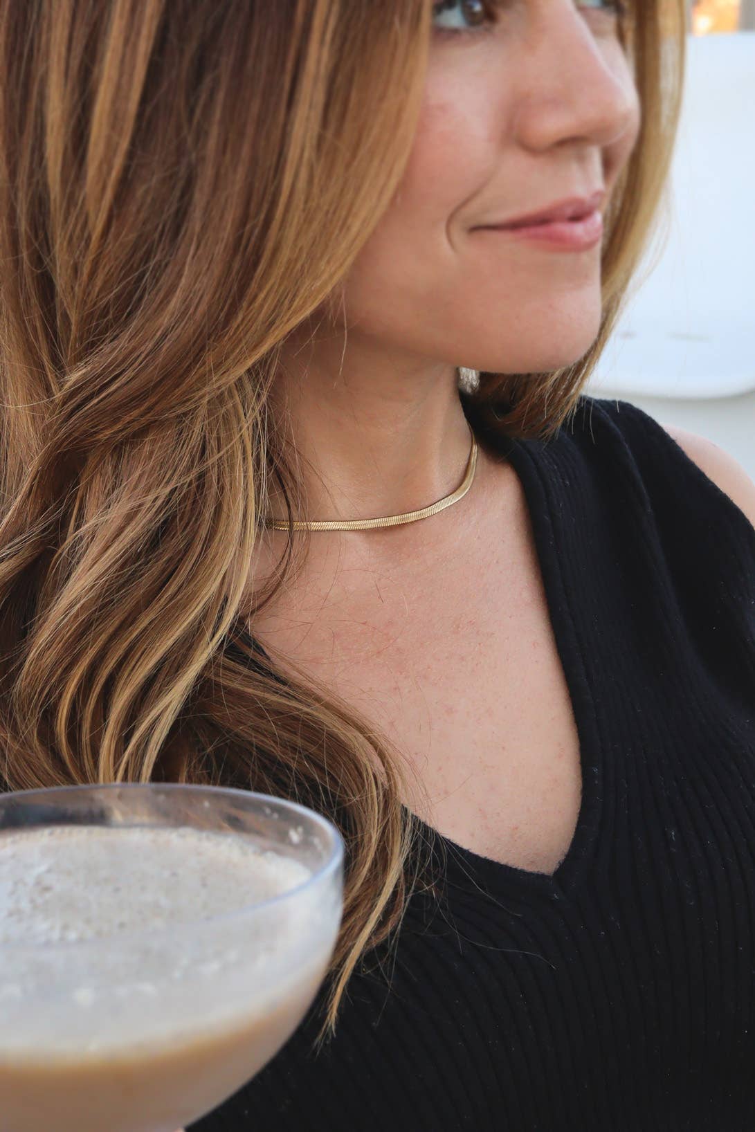18K Gold Stainless Steel Herringbone Chain Necklace