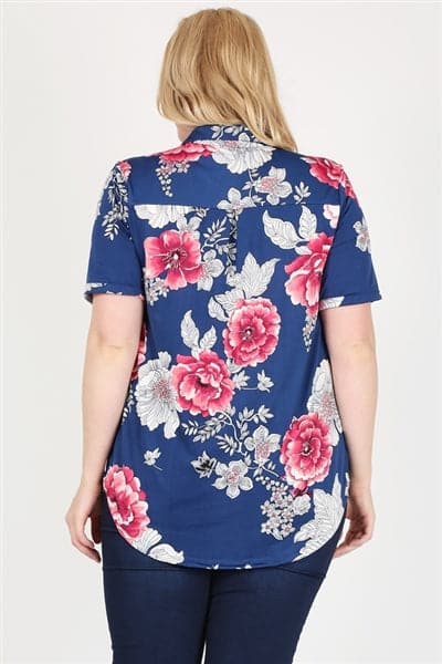 Plus size Printed Button-Down Blouse