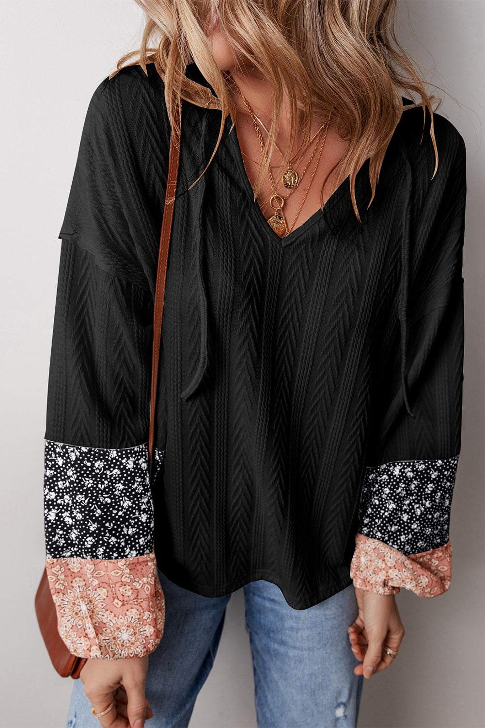 Floral Patchwork Drawstring Blouse