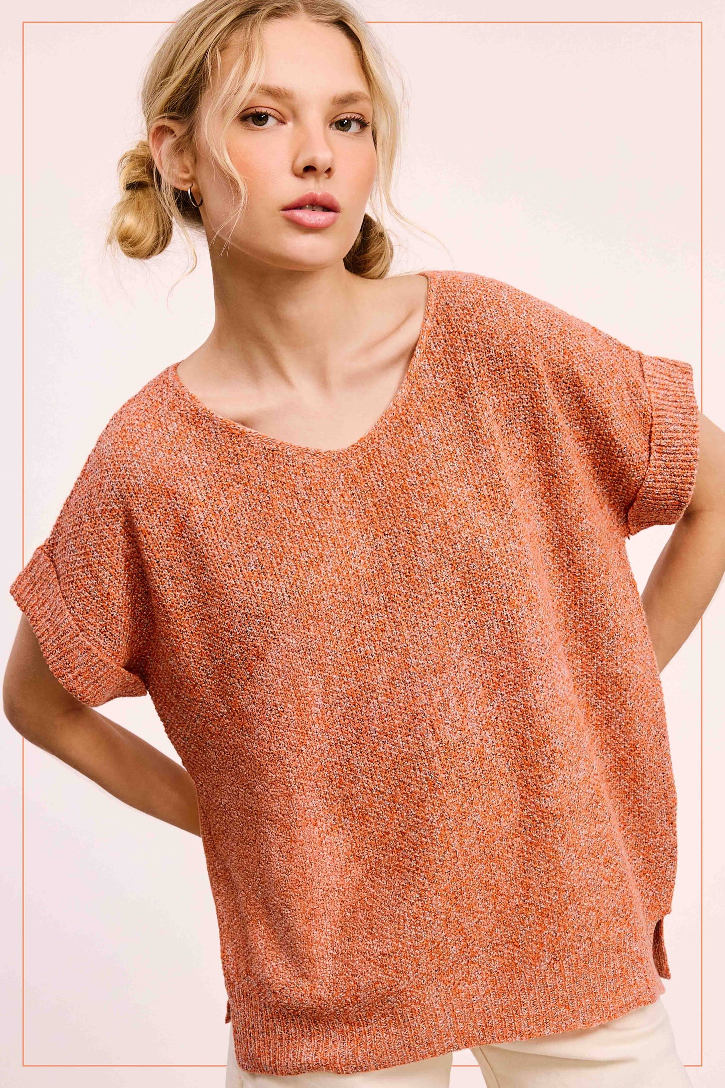MCS3580-Soft Lightweight Loose Fit Textured Pullover Sweater