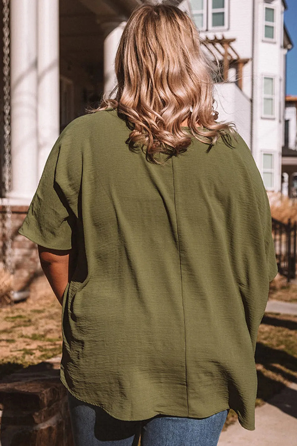 Plus Size Four Leaf Clover V Neck T Shirt with Chest Pocket
