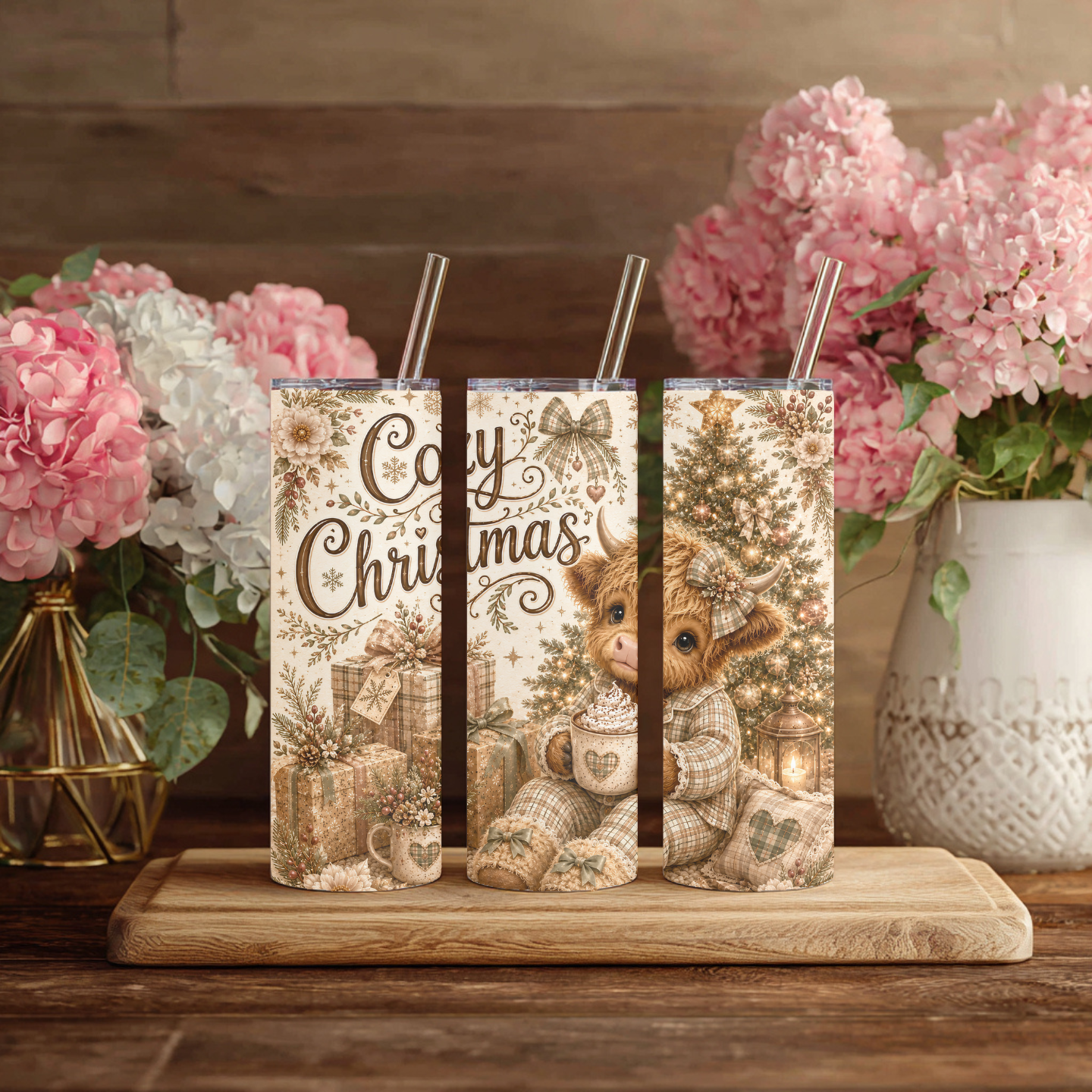 Nordic and Native - Cozy Christmas Highland Cow 20 oz Tumbler