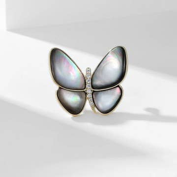 Mother of Pearl Butterfly Statement Broach in Solid Copper