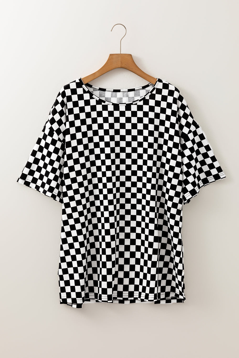 Plus Size Black Checkered Print T Shirt