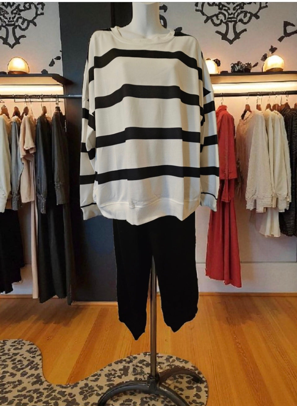 Striped Drop Shoulder Pullover and Jogger Pants Set