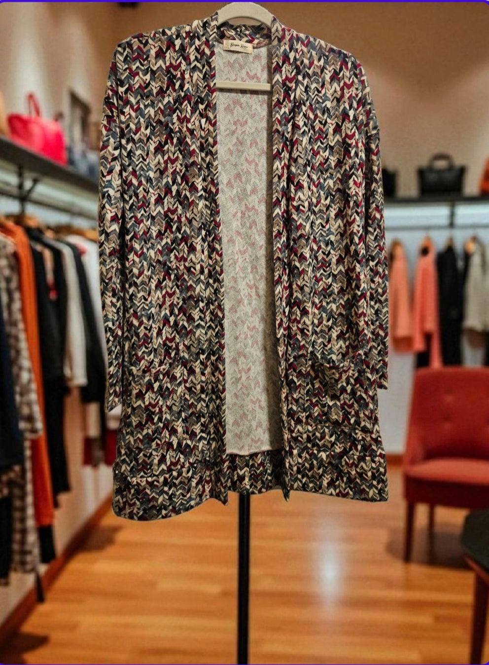 Herringbone Multi Pocketed Long Cardigan