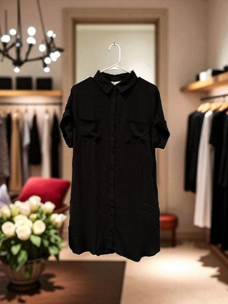 She & Sky Dress with Hand Pockets / Cuffed Sleeves