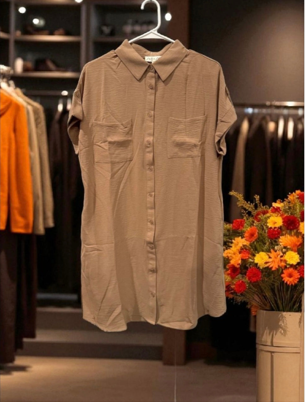 She & Sky Dress with Hand Pockets / Cuffed Sleeves