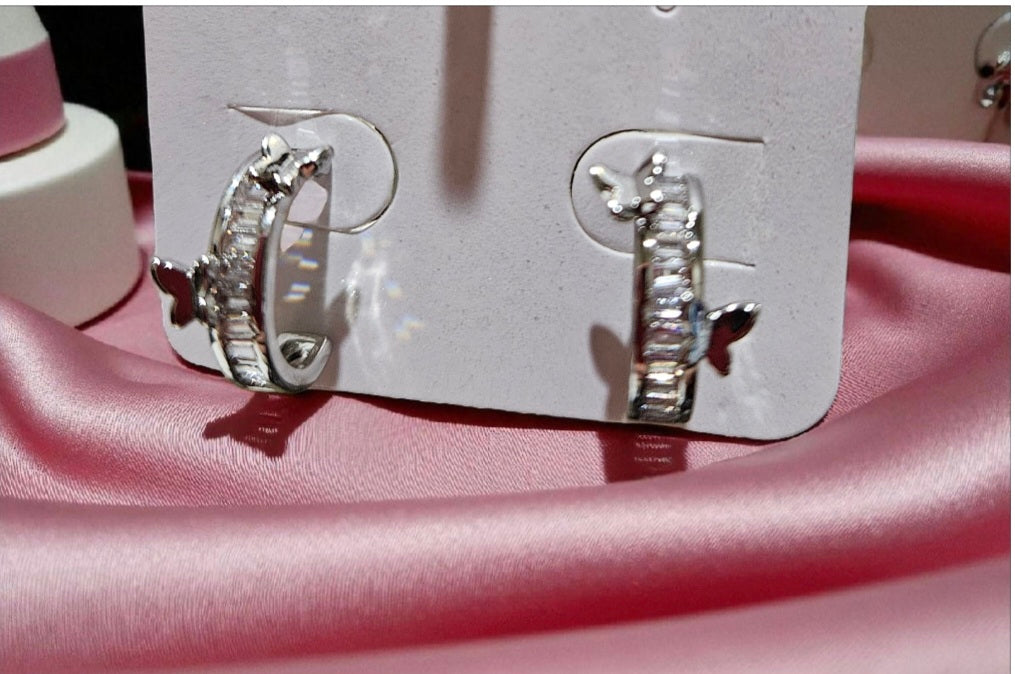 Crystal & Silver Butterfly Earrings