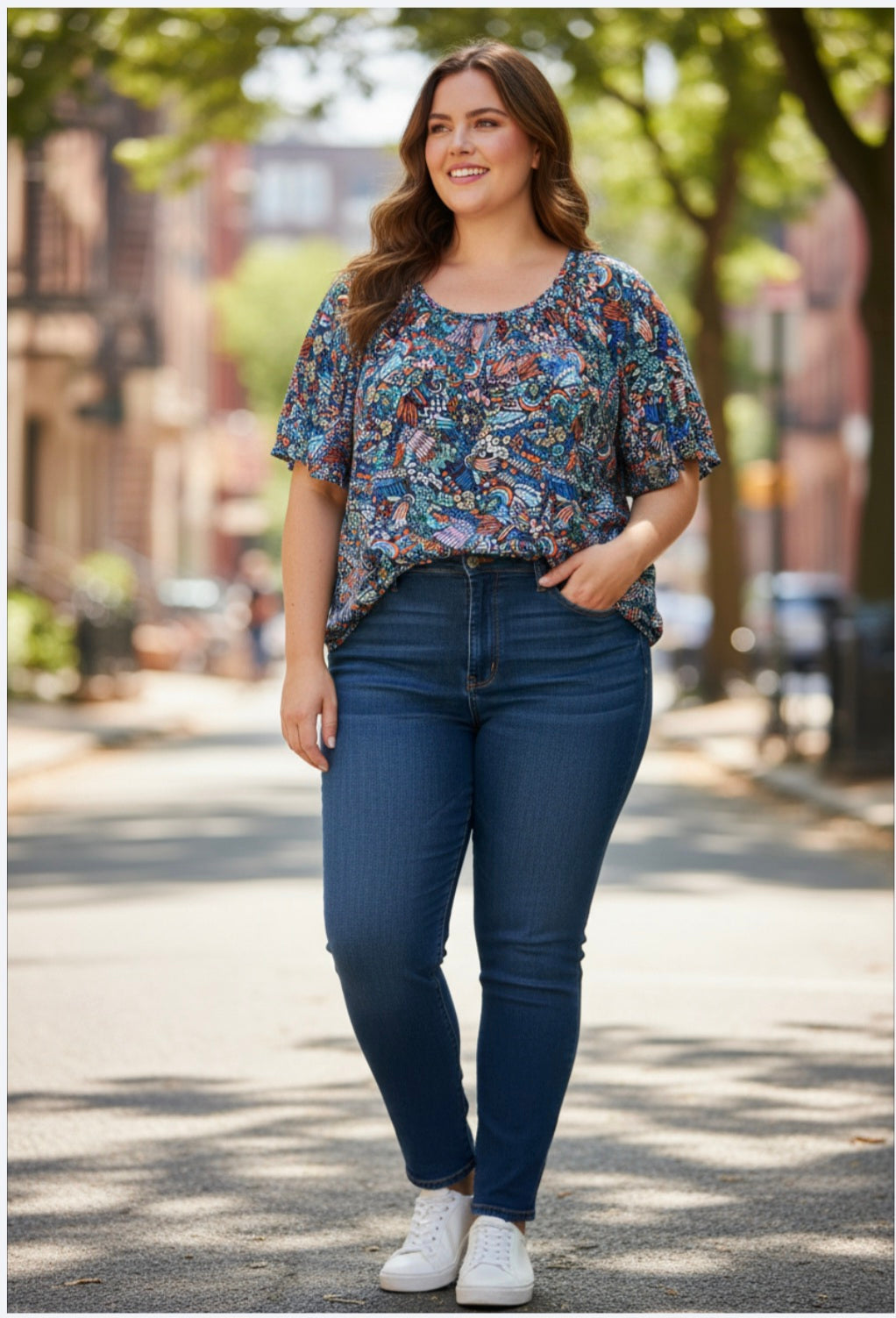 Plus Navy Tribal Print Top