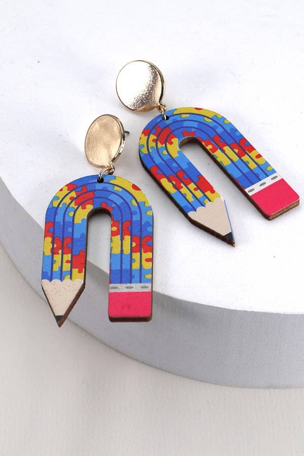 JOSSLYN by wall to wall - U SHAPE PENCIL WOOD DROP EARRING | 31E24039