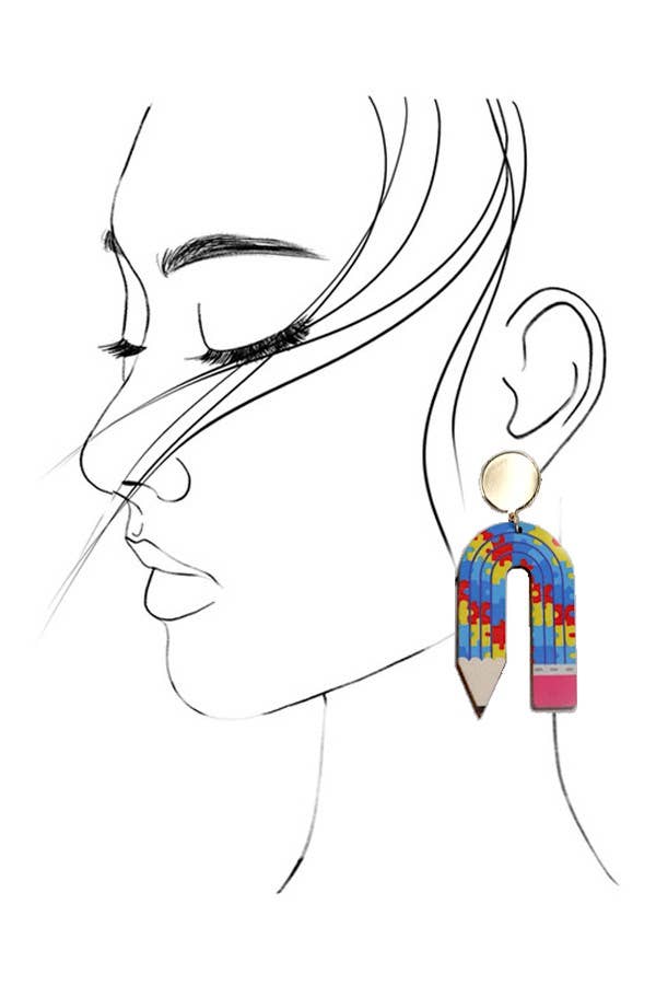 JOSSLYN by wall to wall - U SHAPE PENCIL WOOD DROP EARRING | 31E24039