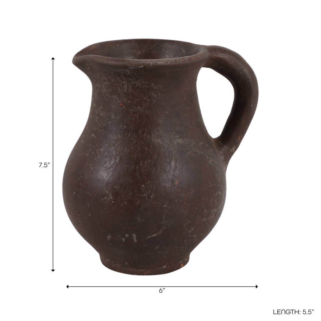 Sagebrook Home - Decorative Vase - Brown Terracotta Jug Handled Pitcher, 7 in