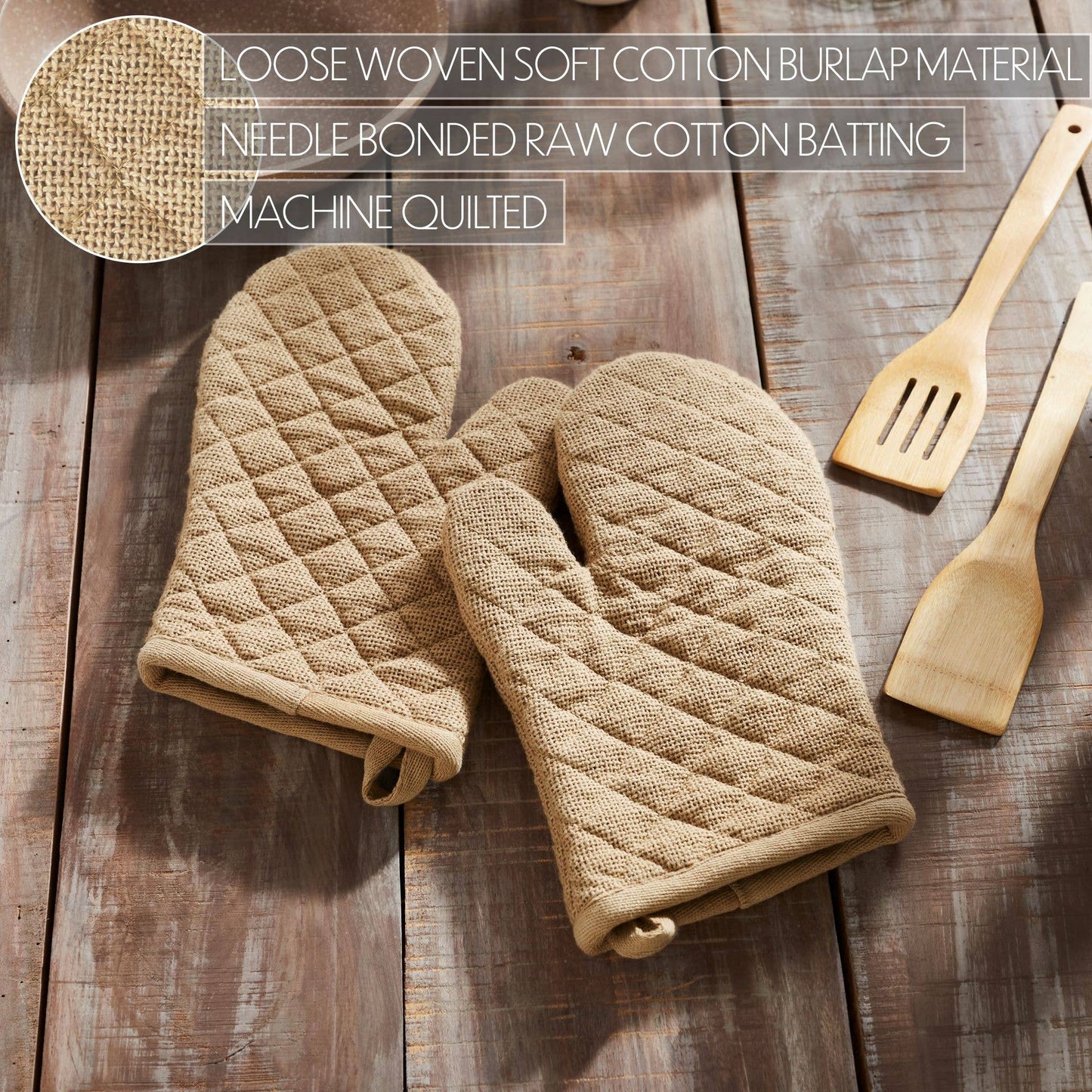 VHC Brands - Burlap Natural Oven Mitt Set of 2