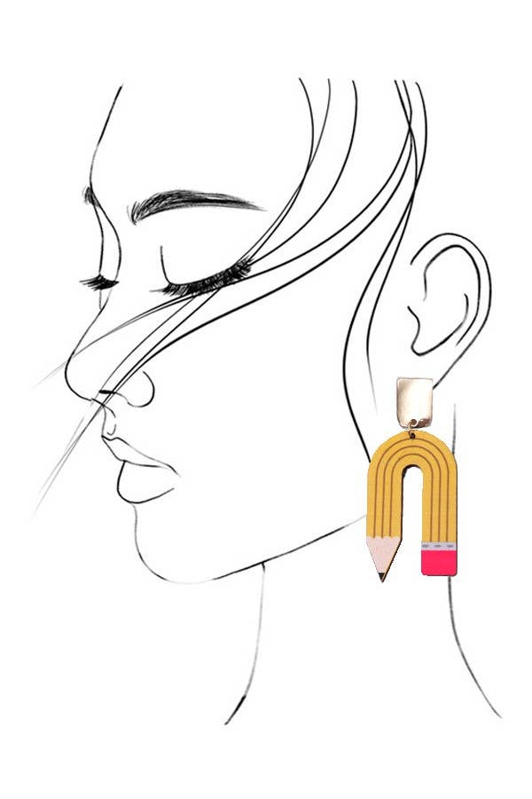 JOSSLYN by wall to wall - U SHAPE PENCIL WOOD DROP EARRING | 31E24039