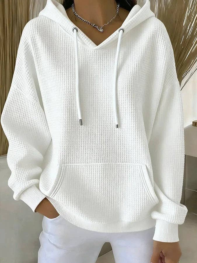Suhkasana - Waffle Knit Hoodie Drawstring Oversized Sweatshirt