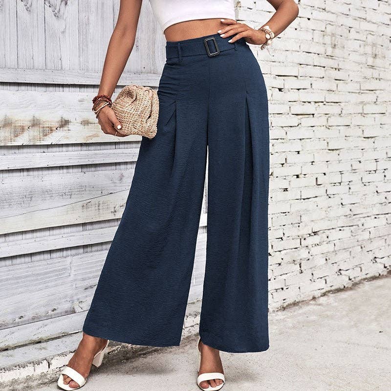 Solid High Waist Wide Leg Pants