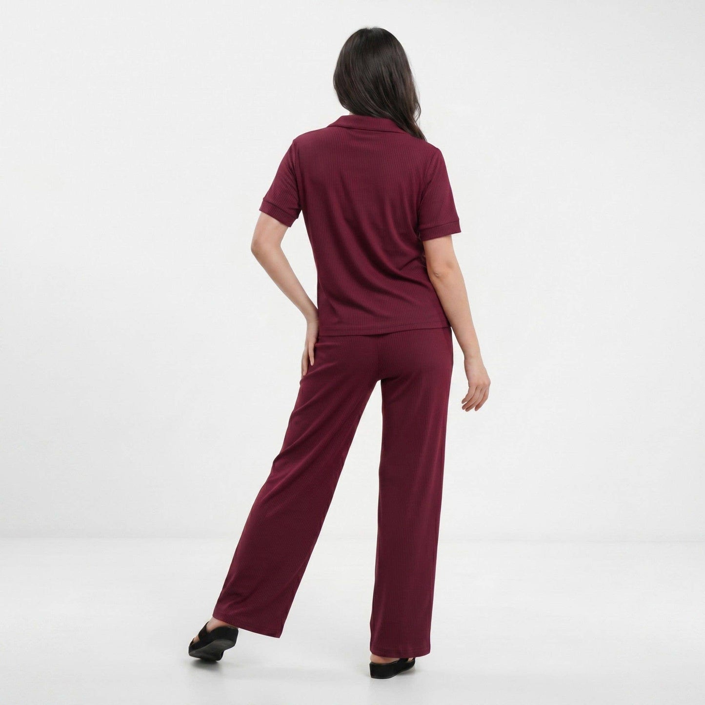 Anna Kaci Wholesale - Plus Size 2-Piece Short Sleeve Button Front Pajama Top and Wide Leg Pants Sleepwear Lounge Set