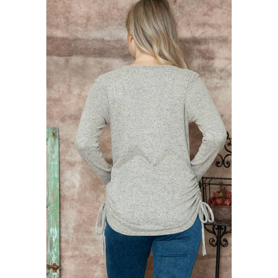 Maternity Long Sleeve Basic Hacci Top with Side Shirring0