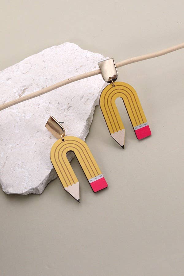 JOSSLYN by wall to wall - U SHAPE PENCIL WOOD DROP EARRING | 31E24039