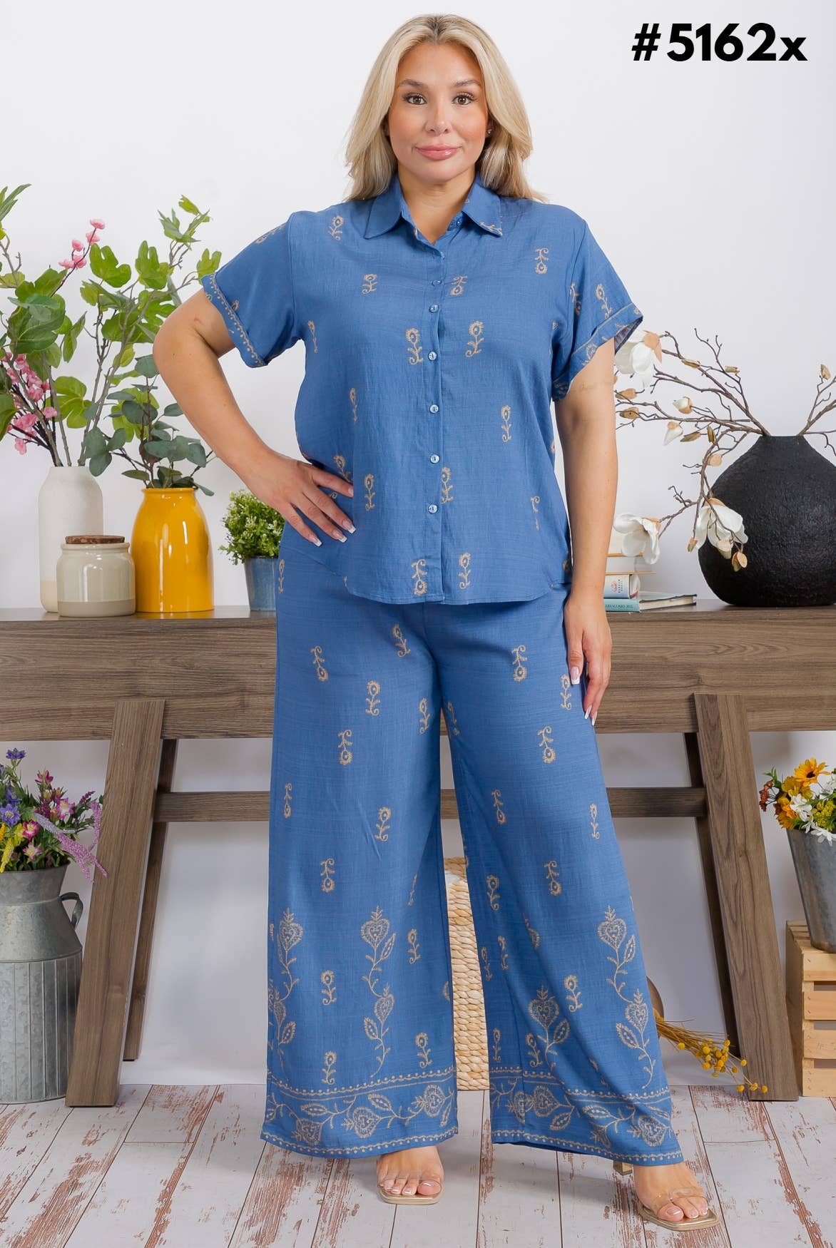 Plus Size Women Graphic Print Top and Pants Set