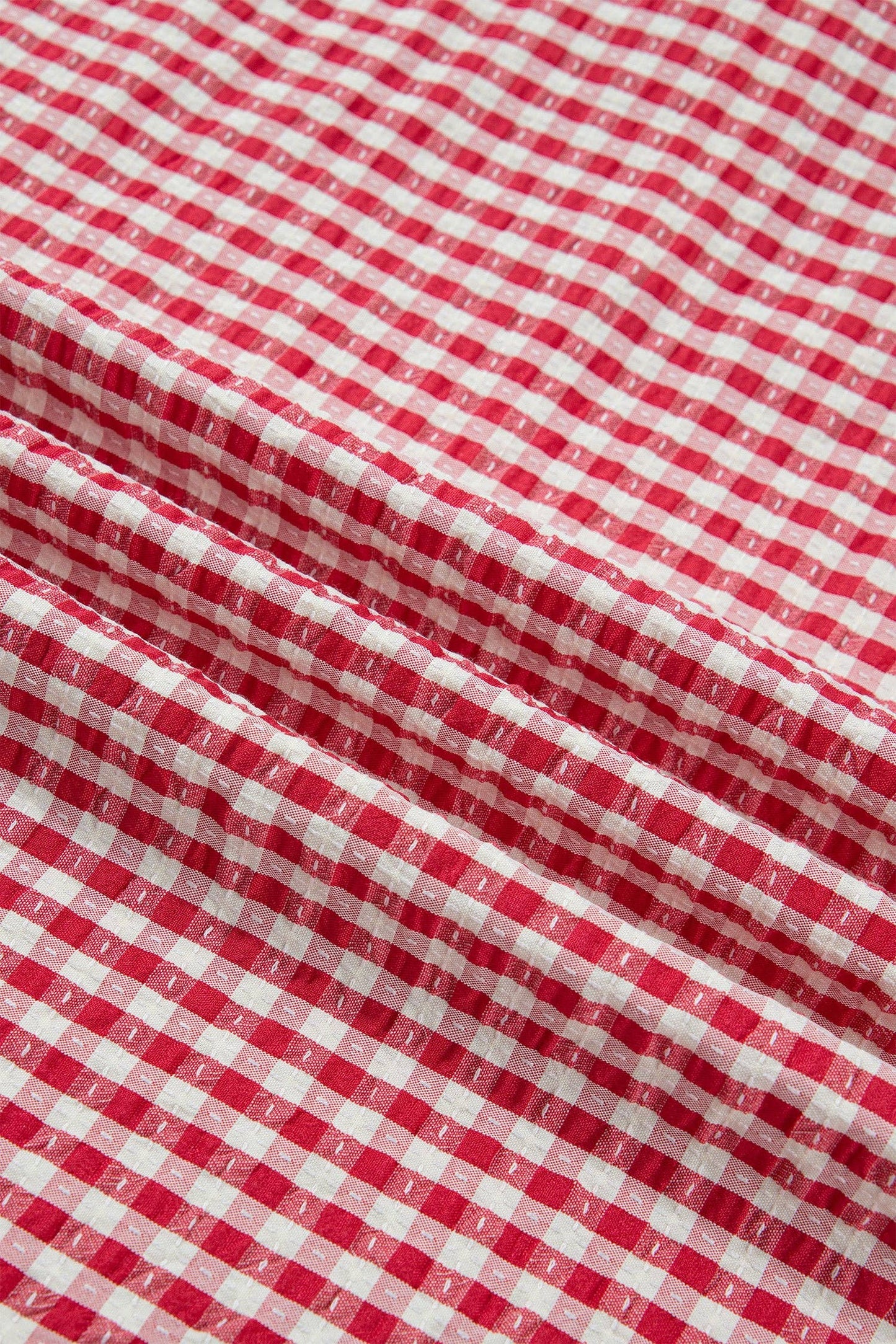 PRETTY BASH - PRETTY BASH Gingham Plaid Trim Split Neck Blouse