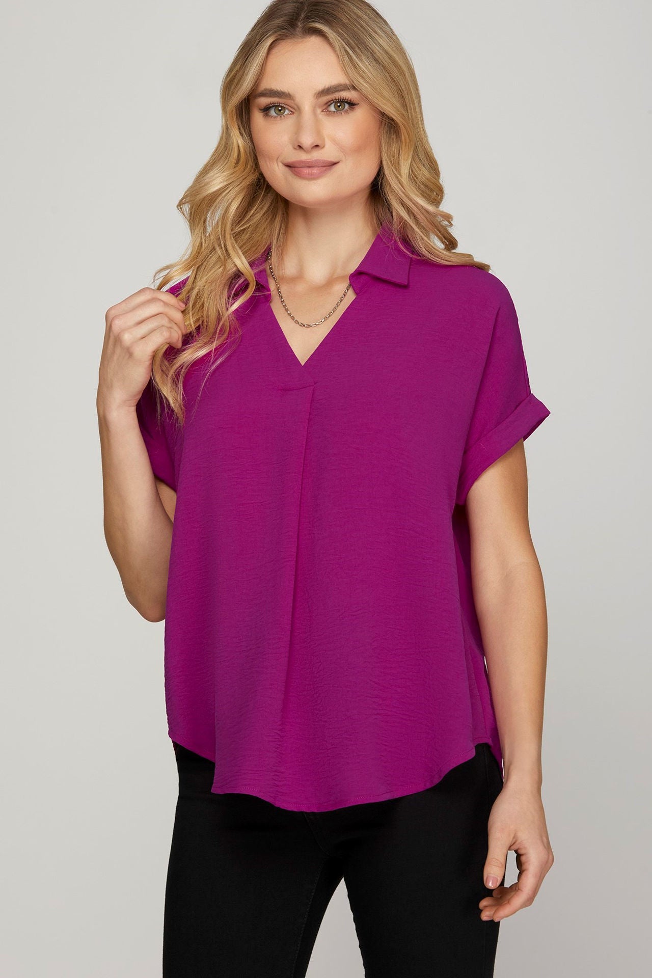Short Sleeve V-Neck Blouse